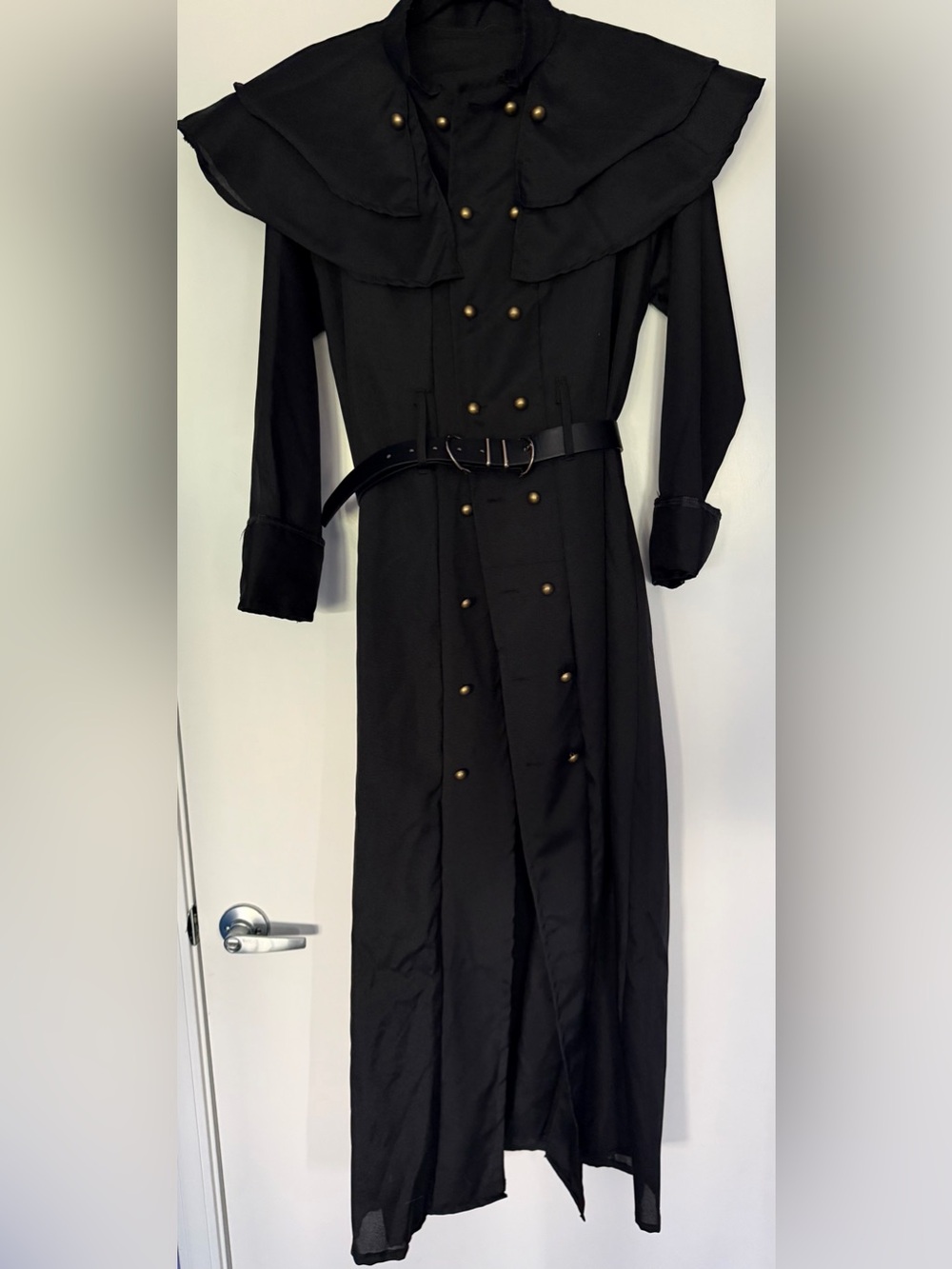 Black Goth Jacket with Double-Breasted Buttons and Belt